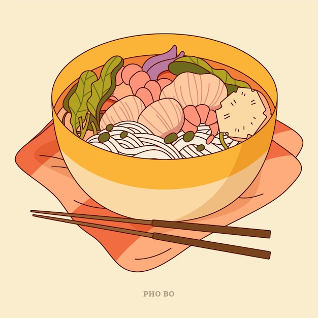 Hand drawn flat design vietnamese food illustration