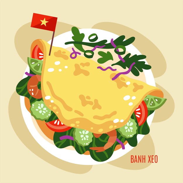 Hand drawn flat design vietnamese food illustration