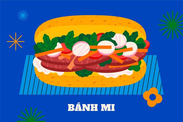 Hand drawn flat design vietnamese food illustration