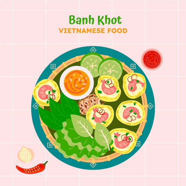 손으로 그린 평면 디자인 베트남 음식 그림