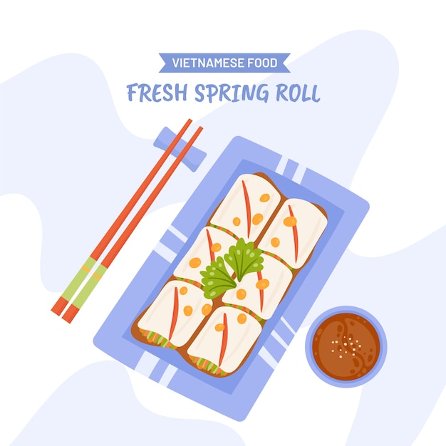 Hand drawn  flat design vietnamese food