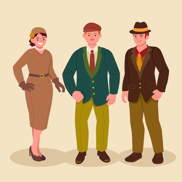 Hand drawn flat design vintage people collection