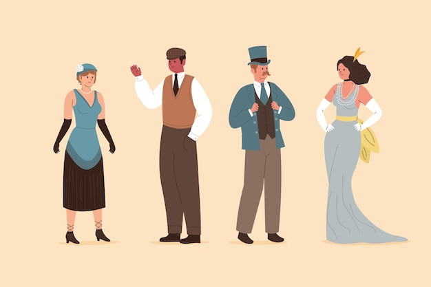 Free vector hand drawn flat design vintage people collection