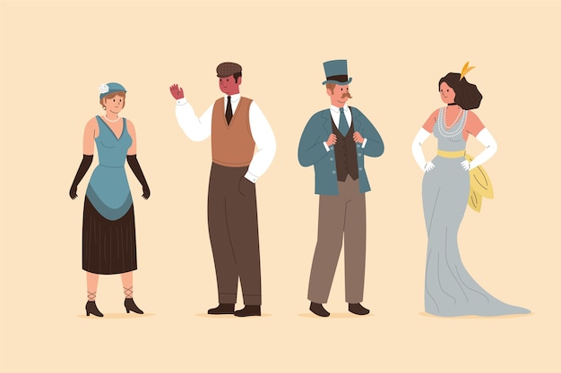 Hand drawn flat design vintage people collection