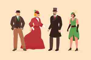 Free vector hand drawn flat design vintage people collection