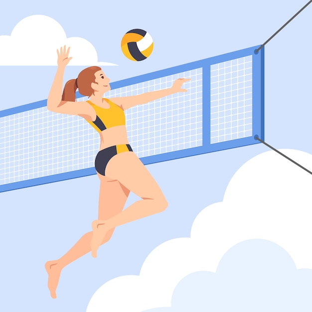Нарисованная рукой иллюстрация волейбола плоского дизайна