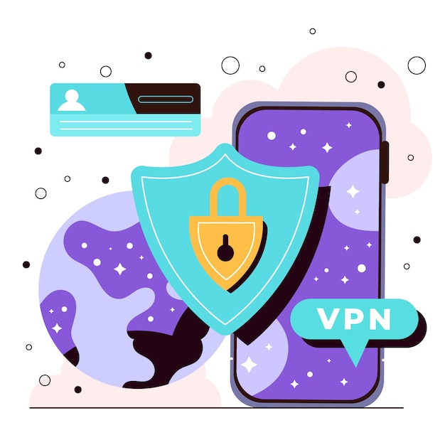 Illustrazione di vpn design piatto disegnato a mano