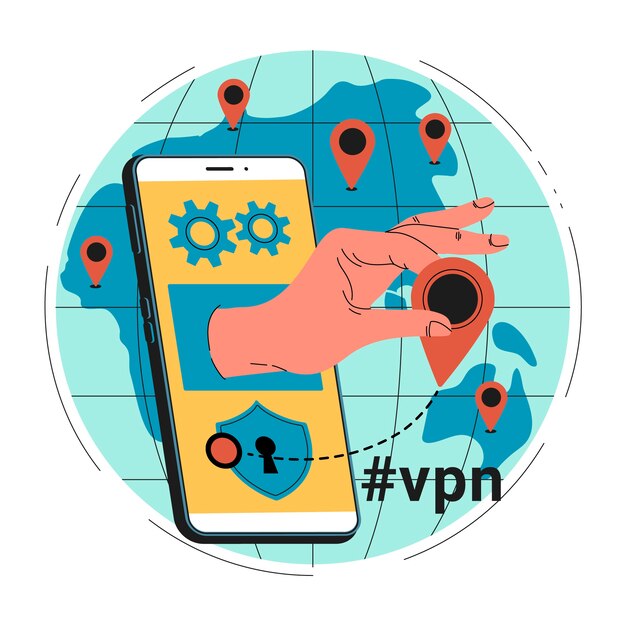 Нарисованная рукой иллюстрация vpn плоского дизайна