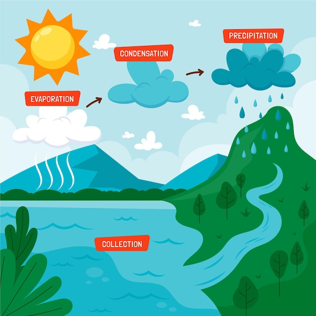 Free vector hand drawn of flat design water cycle