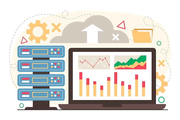 Illustrazione di hosting del sito web di design piatto disegnato a mano