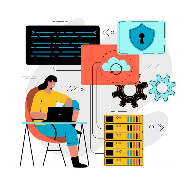 hand drawn flat design website hosting illustration