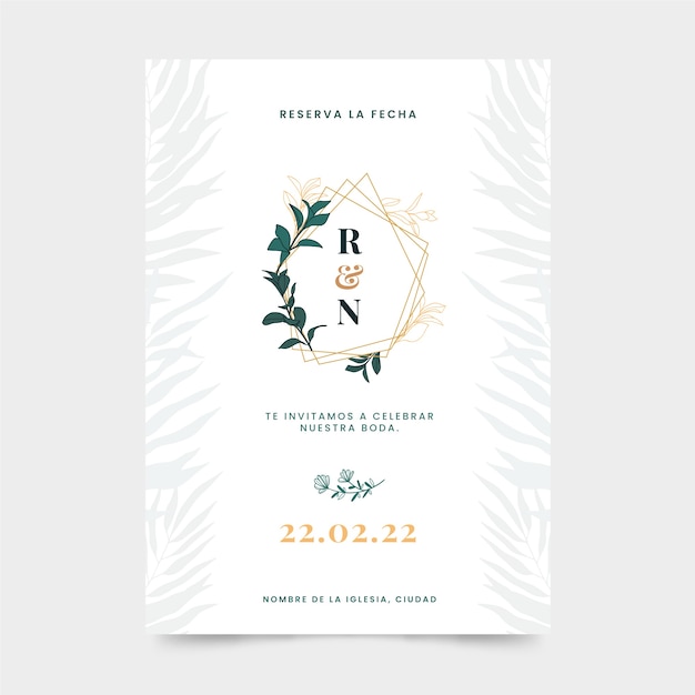 Hand drawn flat design wedding invitations in spanish