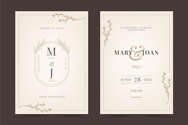 Free vector hand drawn flat design wedding invitations in spanish