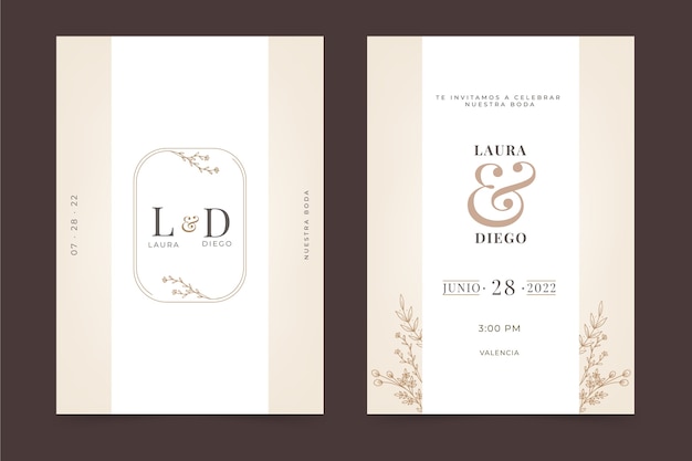 Free vector hand drawn flat design wedding invitations in spanish