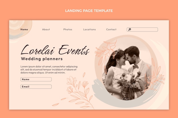 Vettore gratuito modello di progettazione di wedding planner design piatto disegnato a mano