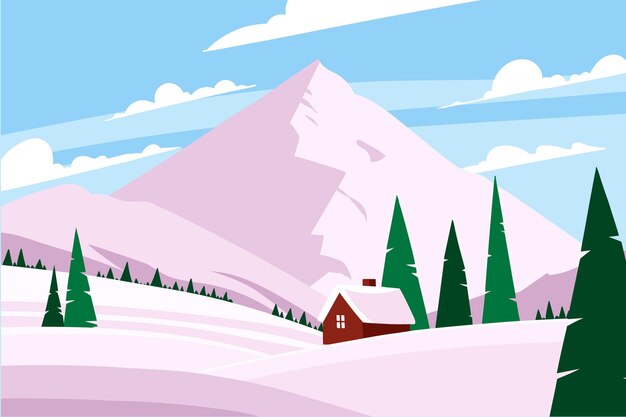 Hand drawn flat design winter landscape