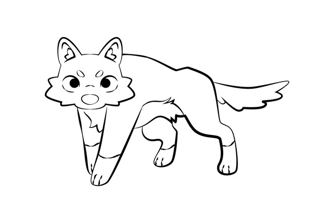 手描きのフラットデザインのオオカミのアウトライン