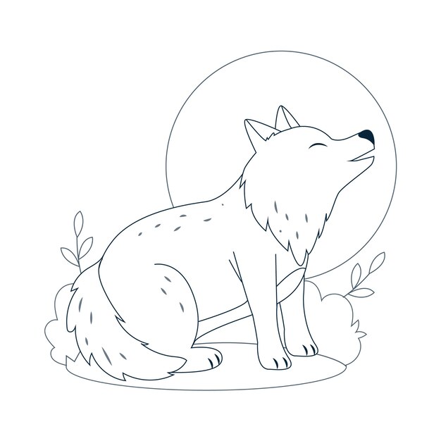 Hand drawn flat design wolf outline