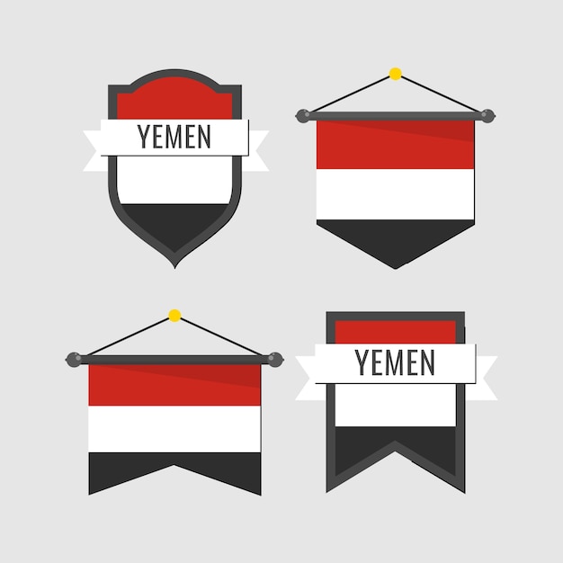 Emblemi nazionali dello yemen di design piatto disegnato a mano