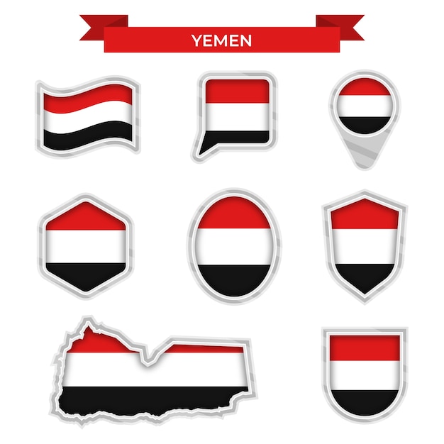 Vettore gratuito emblemi nazionali dello yemen di design piatto disegnato a mano