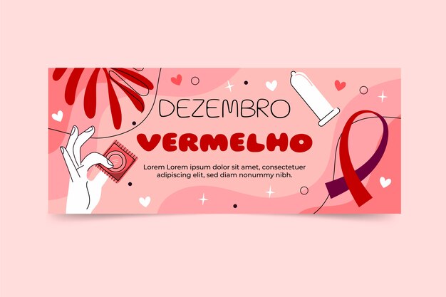 Banner orizzontale piatto dezembro vermelho disegnato a mano