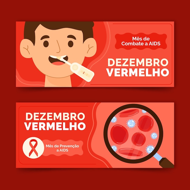 Free vector hand drawn flat dezembro vermelho horizontal banners set