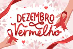 Vettore gratuito lettering dezembro vermelho piatto disegnato a mano