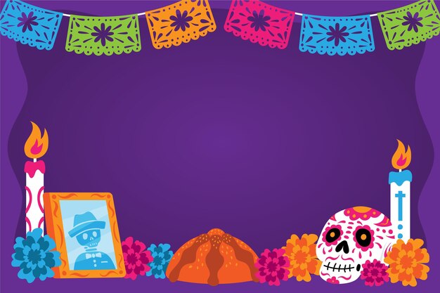 손으로 그린 평면 dia de muertos 배경