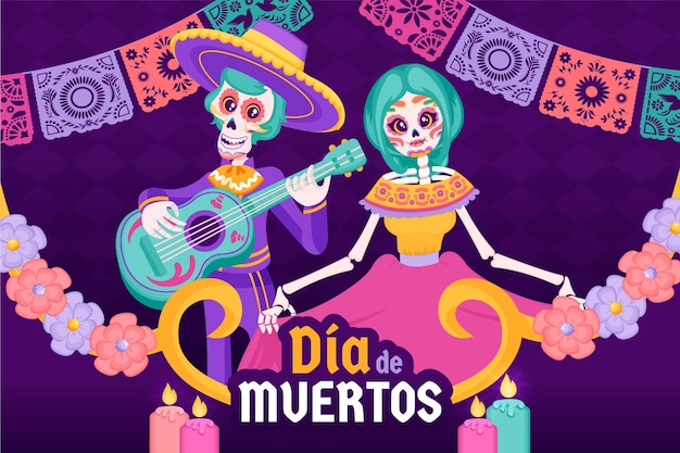 Free vector hand drawn flat dia de muertos background