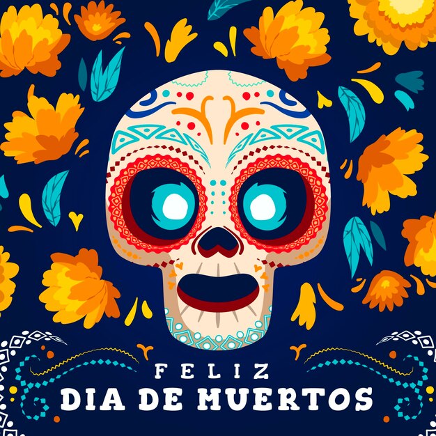 손으로 그린 평면 dia de muertos 배경