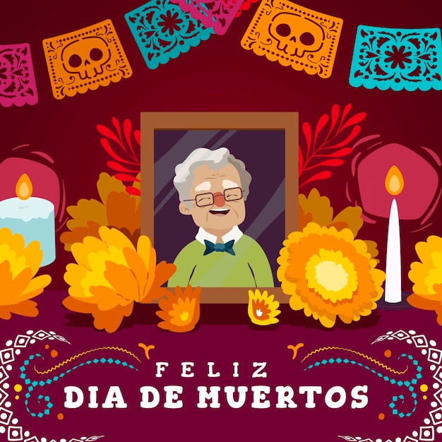 손으로 그린 평면 dia de muertos 배경