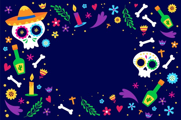 손으로 그린 평면 dia de muertos 배경