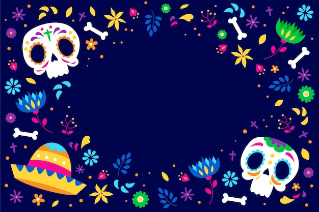 Hand drawn flat dia de muertos background