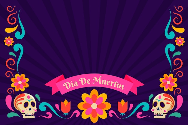 무료 벡터 손으로 그린 평면 dia de muertos 배경