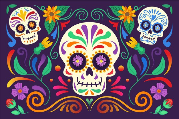 Hand drawn flat dia de muertos background