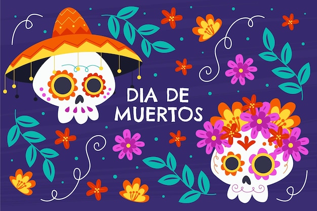 Ручной обращается плоский фон dia de muertos