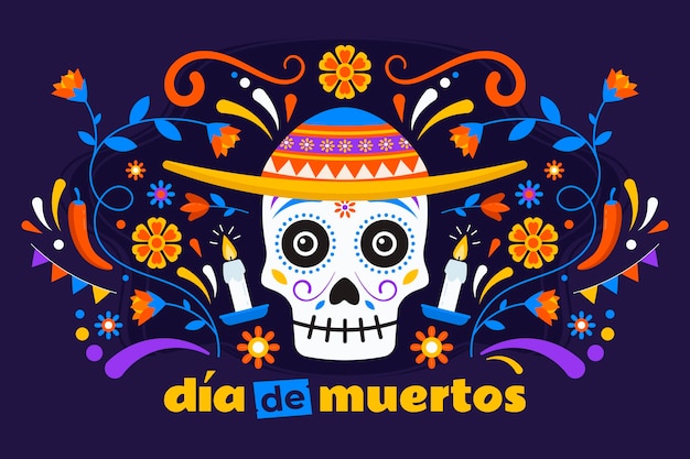 Free vector hand drawn flat dia de muertos background