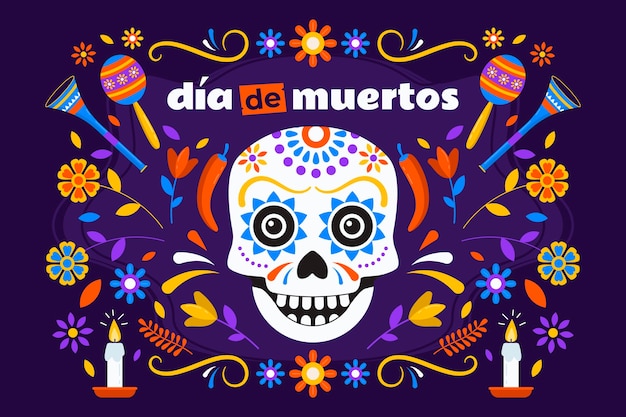 손으로 그린 평면 dia de muertos 배경