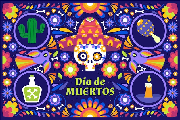 Hand drawn flat dia de muertos background