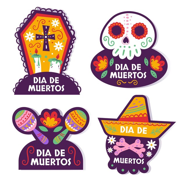 手描きのフラットdiademuertosバッジコレクション