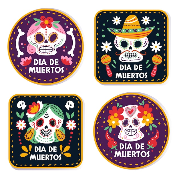 手描きのフラットdiademuertosバッジコレクション