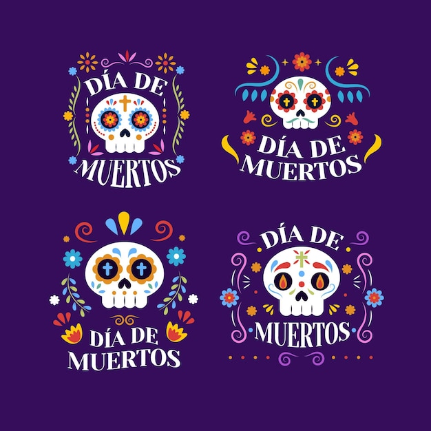 Коллекция рисованной плоских значков dia de muertos