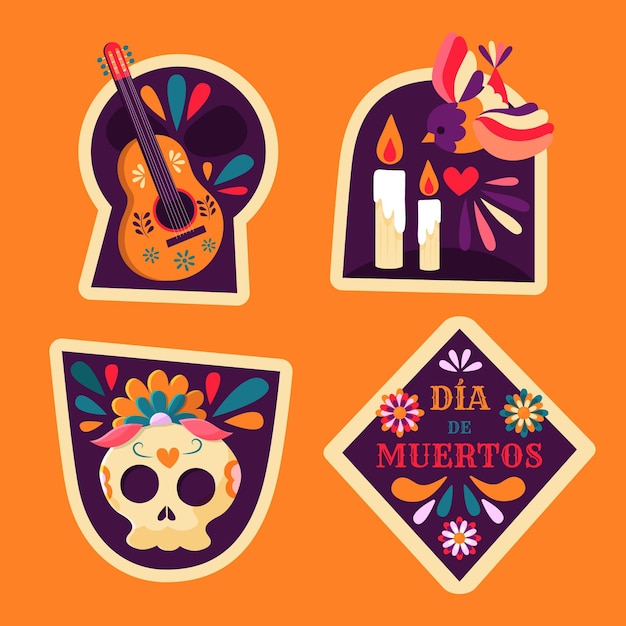 手描きのフラットdiademuertosバッジコレクション