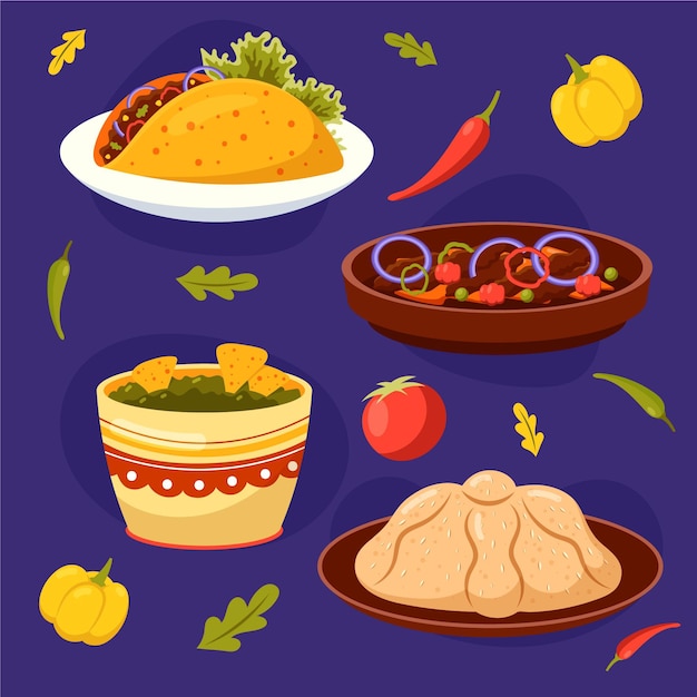 Free vector hand drawn flat dia de muertos food collection