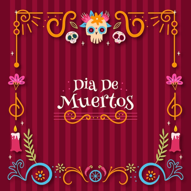 Free vector hand drawn flat dia de muertos frame template