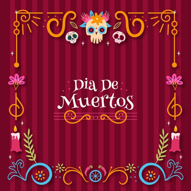 손으로 그린 평면 dia de muertos 프레임 템플릿