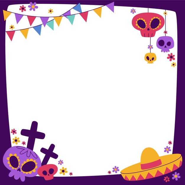 Hand drawn flat dia de muertos frame template