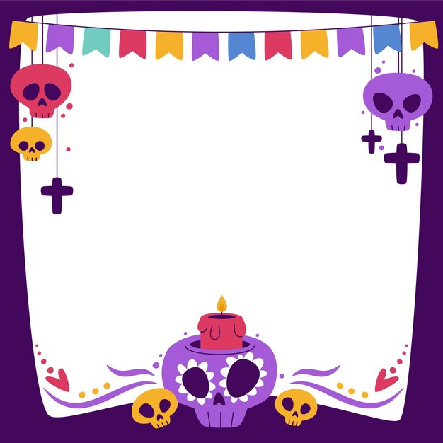 Hand drawn flat dia de muertos frame template