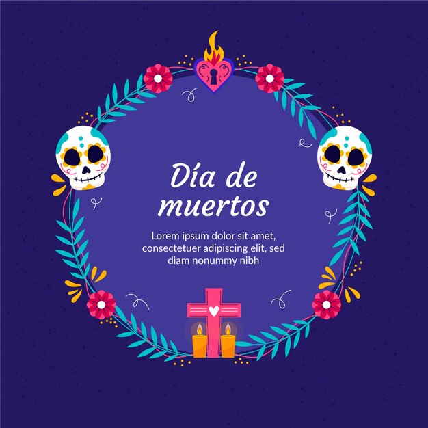 Hand drawn flat dia de muertos frame template