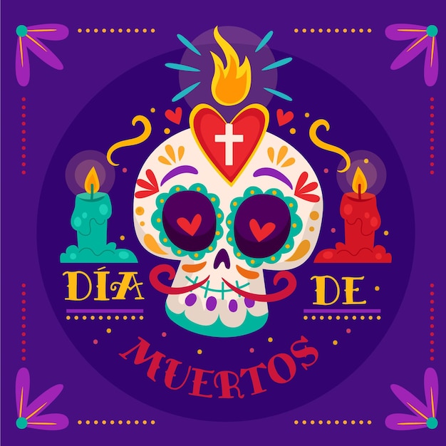 Нарисованная рукой плоская иллюстрация dia de muertos